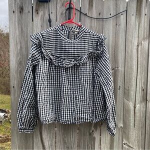 Checkered Ruffle Blouse Cottagecore Coquette Style Puff Sleeve, Vintage-Inspired